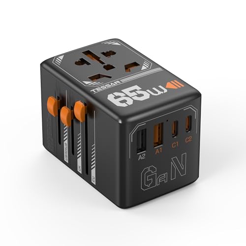 TESSAN Universal Travel Adapter, GaN 65W International Plug Adapt...