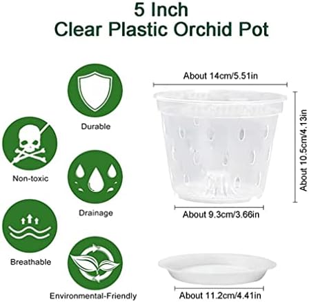 Orchid Pots, Clear Orchid Pots with Holes and Saucers, Plastics Breathable Slotted Orchid Planter Indoor Outdoor 5 Sets Flower Pots
