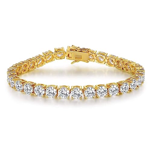 MDFUN 18k Yellow Gold Plated 6mm Cubic Zirconia Tennis Bracelet for Women and Men 6 inches