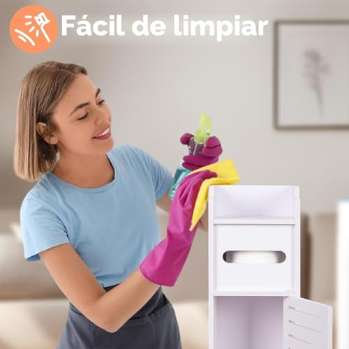 Miniatura 9 de Powerking Soporte Para Papel Higiénico, Pequeño Armario De Almacenamiento De Baño Con Puertas Y Estantes, Gabinete De Almacenamiento Delgado Para Baño, Espacios Pequeños, Suelo De Esquina, Color