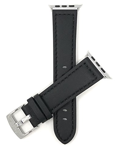 Bandini Replacement Watch Band for Apple Watch 42mm, Racer, Stitching, Leather, Many Colors, Fits Series 6, 5, 4, 3, 2, 1, Black, 42mm/44mm