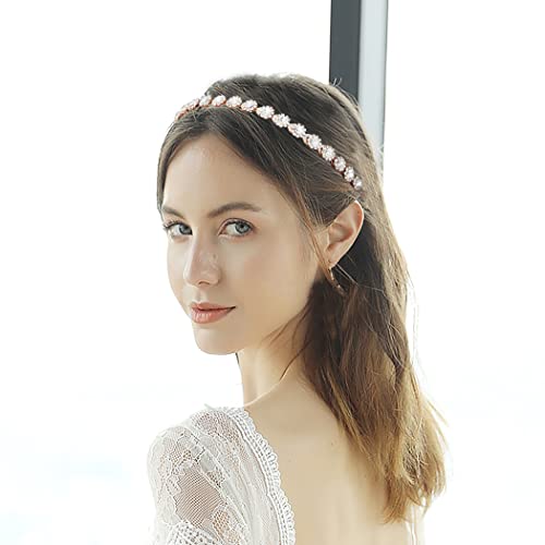 Oriamour Rose Gold Bridal Headpiece Wedding Headband With Crystal And Ribbons Hair Jewelry (Rose Gold) #TOP2