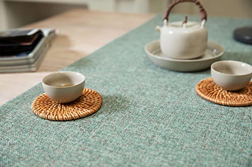 Image of ZeeMart Burlap Style Farmhouse Table Runners 48 Inches Long, Green Rustic Woven Dining Table Runner for Everyday Use, 14x48 Inches, Mineral Green