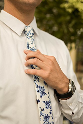 Image of DAZI Men's Skinny Tie Floral Print Cotton Necktie, Great for Weddings, Groom, Groomsmen, Missions, Dances, Gifts.