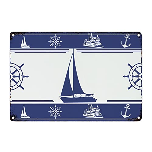 Beach Life Nautical Anchor Sailboat Wall Art Decor Metal Sign Seaside Starfish Vintage Metal Wall Decor Welcome to The Beach Home alluminio Art Signs for Front Porch Outdoor Bedroom 30,5 x 45,7 cm