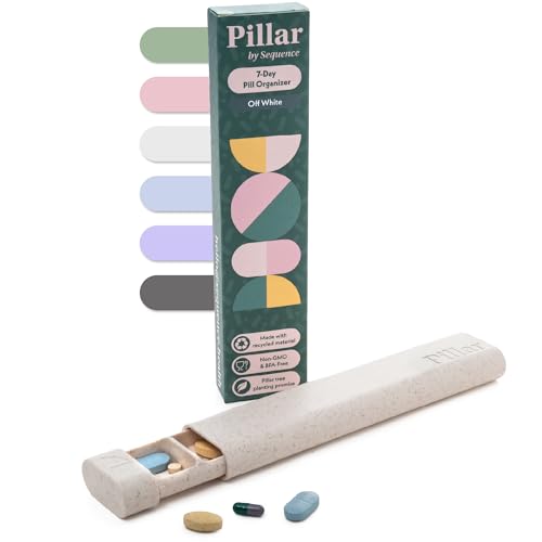 Image of Pillar - 7-Day Pill Organizer | Weekly Medicine Pill Container Travel Box - Aesthetic Medication Holder - Stylish Travel Pill Case - Cute Small Medication Organizer 7 Day for Women (Off White)