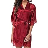 Womens Solid Silk Satin Kimono Robe Hochzeit Brautjungfer Kleid Nachtwäsche Kleid