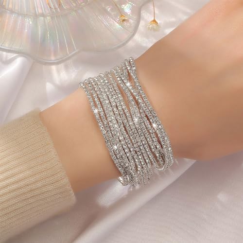 Dainty Rhinestone Bracelet Colorful Stretch Tennis Bracelets Set for Women Wedding Guest Jewelry Black Pink Blue Green Red Rhinestone Dress for Women Trendy 20252