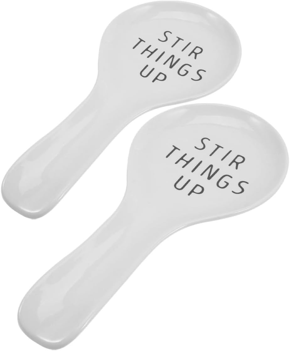 Gadpiparty 2pcs Ceramic Spoon Rest Stove Utensil Holder White Porcelain Cooking Utensils Holder Kitchen Countertop Spoon Rack for Cooking and Coffee Stations