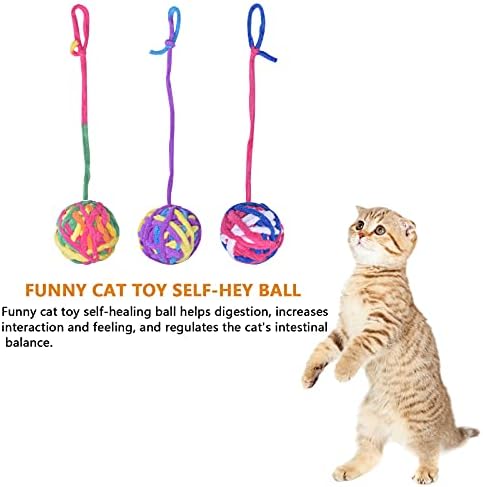 smatime 3 Pcs Cat Toy Wool Ball Funny Cat Bell Ball Colorful Woolen Yarn Balls with Rope Pet Cat Chew Ball Scratch Toys for Cats Kitten Pet Indoor Interactive Play Toy