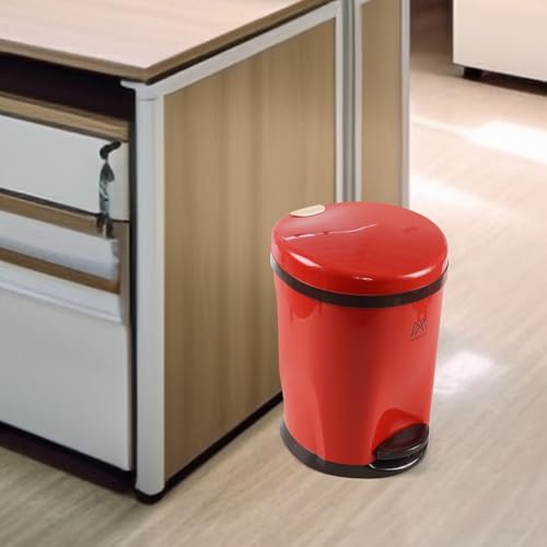 Caneca de basura redonda de plástico 2.6 gal, con pedal rojo miniatura 6