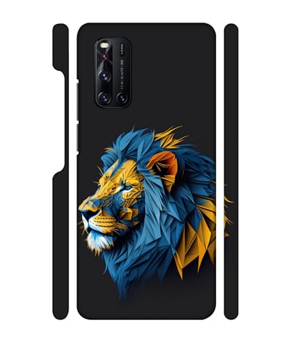 Image of ''Lion''- (Blue-Yellow) Printed Hard Mobile Back Cover & Case for Vivo V19, Designer | Protective & Premium Cover & Case