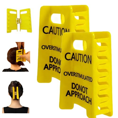 Overstimulated Caution Sign Hair Claw Clip,Do Not Approach Sign Hair Claw Clip,Funny Yellow Hairs Clips for Thick Hairs,Yellow N