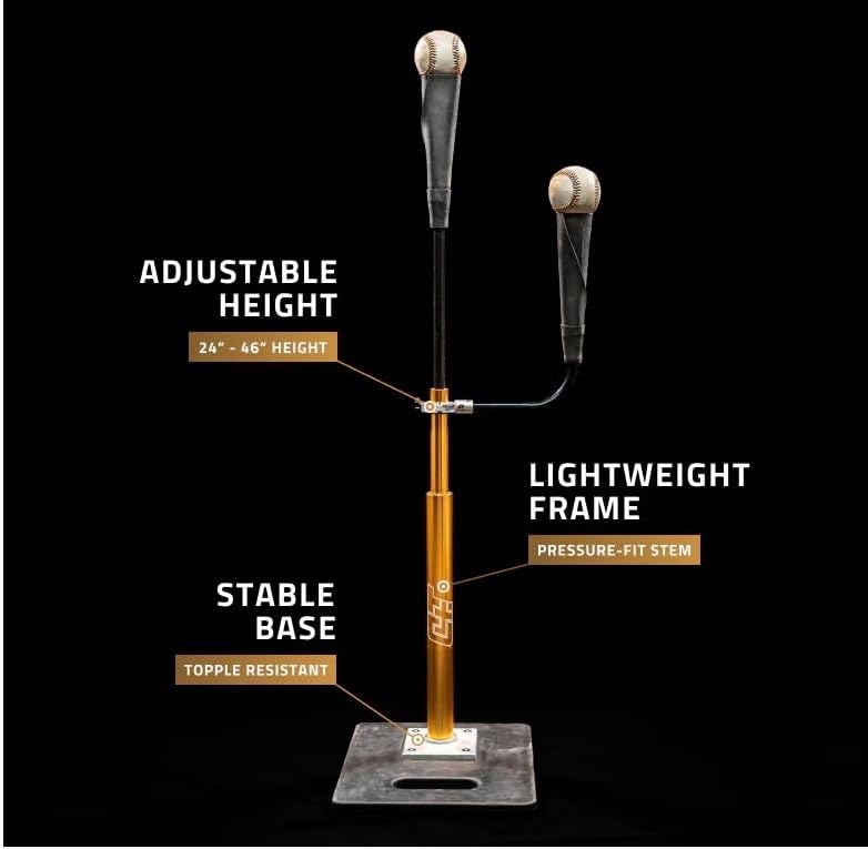 Miniatura 7 de CT4 Doble TEE de entrenamiento doble para béisbolsoftbol con brazo giratorio desmontable de 360, cubiertas de goma de neopreno de grado industrial,