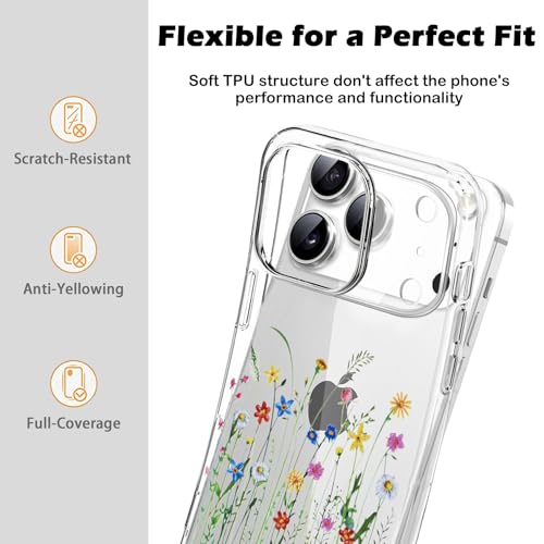 Coque antichoc iPhone 17 Pro transparente silicone fleur - 5