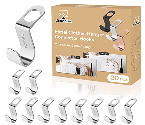 Zedodier Metal Clothes Hanger Connector Hooks, 20 Pack Super Sturdy Hanger Extender Hooks, Efficient Closet Space Saver, Easy To Use, Suitable For Heavy Clothing, Fits All Types Of Hangers, Silver #TOP10