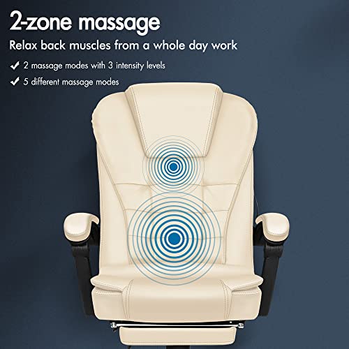 ELFORDSON Comfy Executive Office Desk Chairs for Home, PU leather for Adults, Home Office (Cream)