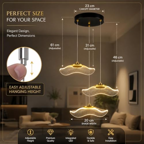 Image of Lamp master 3 Wave Chandelier Modern Hanging Pendant Lights Warm White Ceiling Lamp for Living Room Bedroom Dining Area Kitchen Cafe Decorative Designer Ceiling Light | Acrylic | 1 Year Warranty