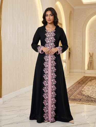 Image of Women's Black & Pink Embroidered Abaya JAKET Dress