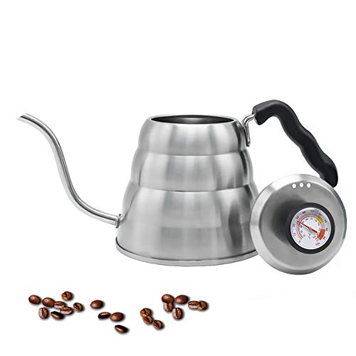 Chaleira com pescoço de ganso, despeje sobre a chaleira de café com termômetro de aço inoxidável par