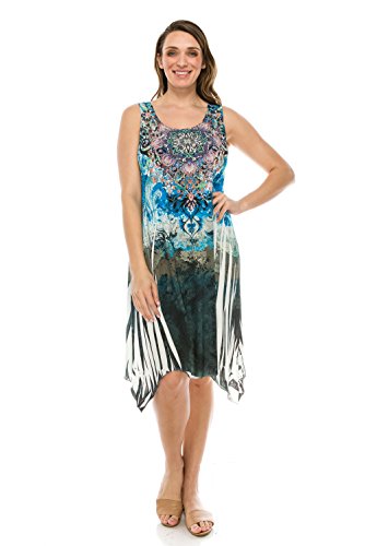 Jostar Women's Hit Diamond Side Tank Dress Sleeveless Sublimation Rhinestones X-Large Ivory Abstract #TOP18