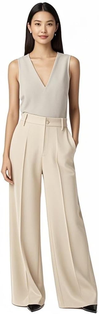 Womens Vest and Wide Pants Set 2 Piece Outfits Sleeveless Blazers Business Professional Beach Vacation Clothes for Women