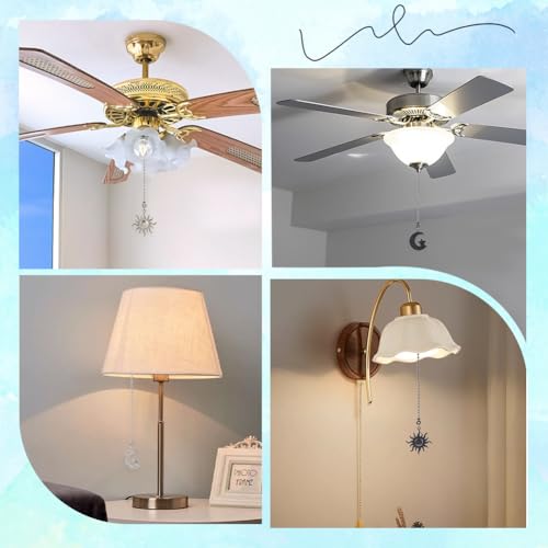 Image of CRASPIRE 4Pcs 2 Color Moon Star Sun Ceiling Fan Pull Chain Extender Charm Pendant Boho Adjustable Decorative 14.1in Extension Connector Ball Bead Cord Replacement Hanging Ornaments for Lighting Lamp