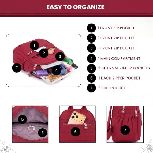 Image of TS WITH TECHSUN Stylish Women Mini Backpack | Lightweight Travel Small Nylon Bag with Multiple Pockets | Anti-Theft Zipper Pocket | Casual, Work, Office, Picnic Backpack for Girls