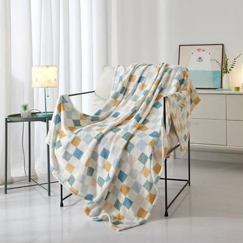 Cozy Plush Throw Blanket, Multi Color Checkered, 50" x 60", All Ages