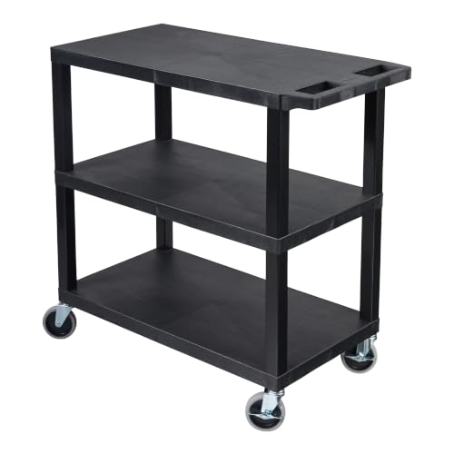 Image of Luxor EC222-B Multipurpose Utility Cart, 32 inch x 18 inch, 1.62 inch Thick Flat Shelves, Ergonomic Push Handle, 4 inch Full-swivel Casters, Locking Brake, 300 lbs Max Capacity, Black