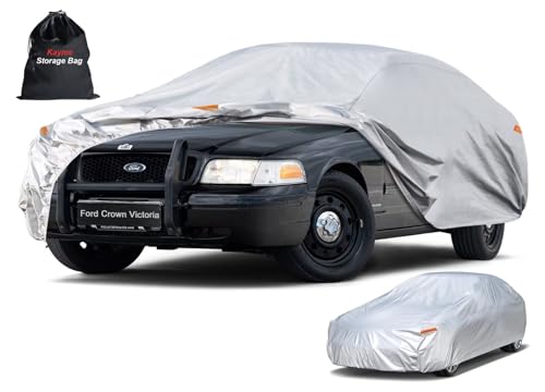 Image of Kayme 6 Layers Sedan Car Cover Custom Fit for Ford Crown Victoria (1992-2012), Waterproof All Weather for Automobiles,Rain Sun UV Protection.Silver