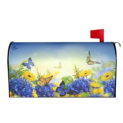 Duduho Spring Butterflies Hydrangeas Daisies Flowers Mailbox Cover Magnetic Mailbox Wraps Post Box Cover Décor 21X18 In #TOP26