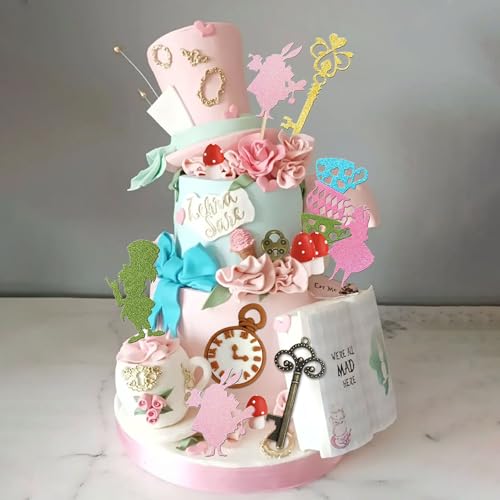 LaVenty Alice in Onederland Cake Decoration Party Supplies Favors Bunny Birthday Cake Decoration Cake Topper Birthday Baby Shower Decoration