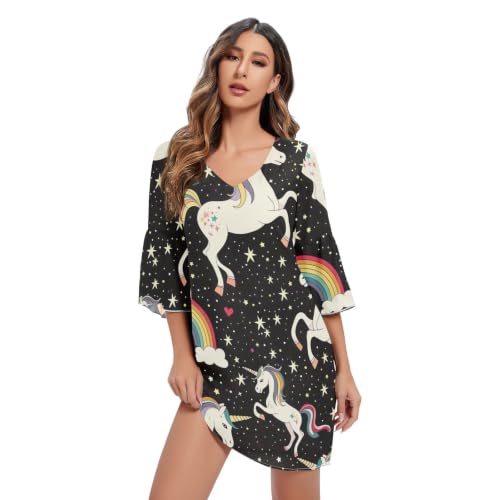 Robe licorne arc-en-ciel noire courte pour rester fraîche et stylée cet été