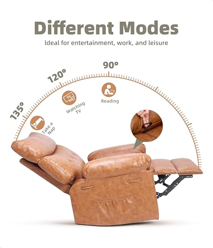 Image of GarveeHome Oversized Leather Recliner Chair - Heat and Massage, Swivel Rocker Manual Recliner for Adults, Lazy Rocking Chair with Comfort Arms and Back Single Sofa for Living Room