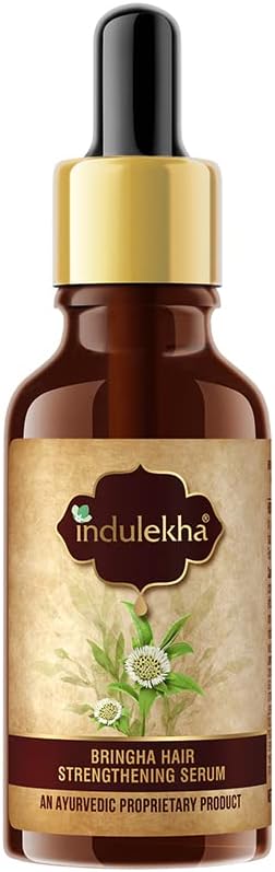 Indulekha Bringha Hair Serum, Reduces Hairfall, Strengthens Hair, Contains Bringharaj, Amla, Hibiscus, Almond Oil, 100% Naturally Derived, Paraben & Silicone Free, Non Greasy For All Hair Types, 30ml
