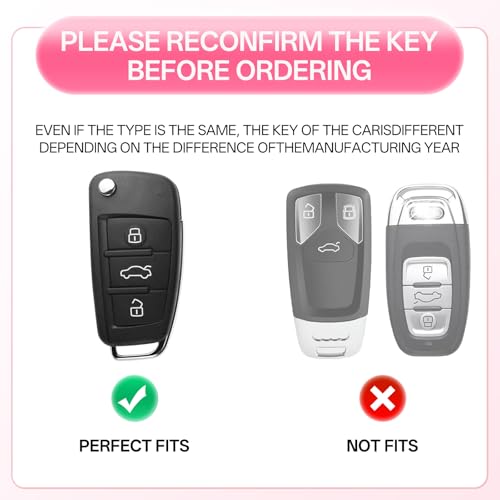 Avalessia for Audi Key Fob Cover with Keychain,3 Buttons Soft TPU Protector Bling Car Keys Case Shell Compatible with Audi A1 A3 Q3 Q7 R8 A6L TT Smart Remote Key For Women(Silver Purple) — view 2