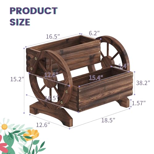 Wieghda Wooden Wagon Planter Flower Cart Farm Stand Garden Decor Planter for Outdoor Patio Balcony Decoration,Rustic Farmhouse Wishing Well Decor Succulent Planter Indoor Backyard (Carbonized) by Wieghda - Used condition - Image 7