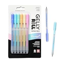 SAKURA Gelly Roll Retractable Pens - Pastel Pen Set for Decorative Writing - 0.8mm Tip - Bleed-Free - Moonlight Pastels - Pastel Yellow, Orange, Pink, Green, Sky Blue & Periwinkle - 6 Count