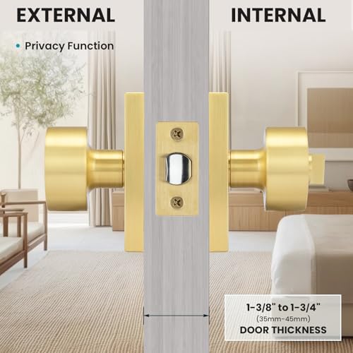 Crequal Gold Door Knob Interior Privacy, Zinc-Alloy Interior Door Knob, Heavy Duty Brushed Gold Door Knobs for Bedroom, Bathroom, 1 Pack by Crequal - Image 3