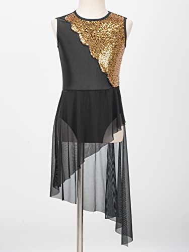 Chictry Girl's Irregular Hem Lyrical Dance Costume Sequin Halter Ballet Contemporary Dance Dress A Black 12 Years #TOP1