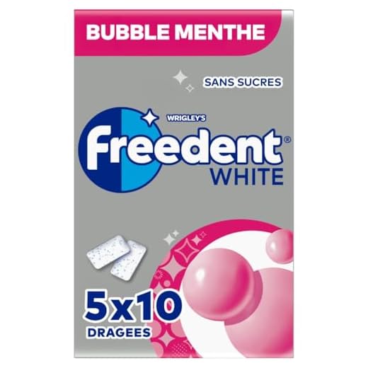 FREEDENT WHITE Sugar Free Chewing Gum Bubble Mint Flavour - 5 Packs of 10 Dragees - 70 g
