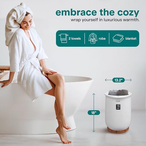 Image of SereneLife Digital Display Bucket Towel Warmers, White Large Towel Warmer for Spa and Bathroom, Luxury Towel Heater Gifts for Him & Her, Auto Shut-Off, Fits 2 large, Blankets, Bathrobes, PJ's