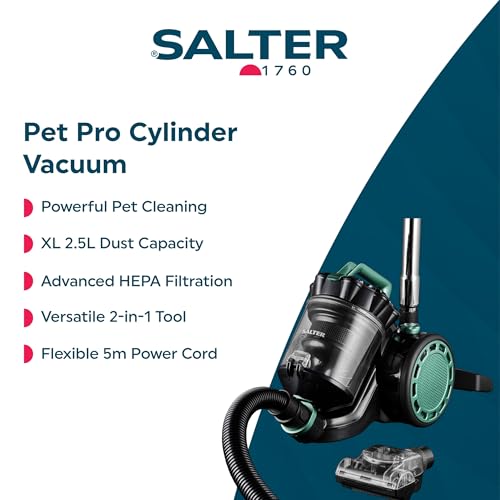 Salter Multicyclonic Pet Pro Vacuum Cleaner – Cylinder Vacuum, 5m Power Cord, XL 2.5L Dust Capacity, Lightweight, Washable HEPA Filter, 2 in 1 Crevice Tool, Pet Turbo Brush, 700W, Blue - Image 2