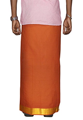 Image of PRAKASAM COTTON Velcro Pocket Dhoti for men, 2 inch Jari Border Mundu, Readymade Dhoti for men, South Indian Veshti