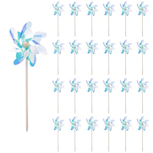 Reflective Windmill, 24 Pack 7 Leaves Wind Windmills, No Assembly Required, Boys and Girls Toys, Pinwheel for Yard and Garden Lawn Decoration,Bird Scarer Spinners for Garden