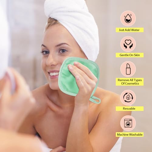 Homexcel Makeup Remover Cloth 12 Count (Pack Of 1), Reusable Makeup Remover Pads, Washable Ultra Soft Facial Cleansing Cloths For All Skin Types, 5 X 5 In, Green thumb #4