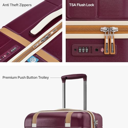 Image of uppercase Chester Medium Size Trolley Bag for Travel | 360 8 Wheels Hard Luggage with TSA Lock, Anti-Theft Zippers | Hard Sided Polycarbonate Suitcase for Both Men & Women (Maroon)