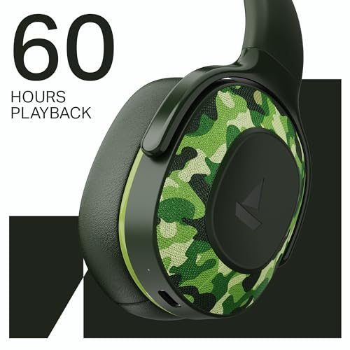 Image of Boat Rockerz 413, 60H Battery, 40Mm Drivers, Dual Pair,ENx Tech, Low Latency, Stream Ad Free Music via App Support, Bluetooth Headphones, Wireless Over Ear Headphone with Mic (Army Green)