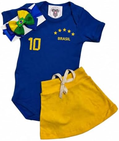 Body Menina Brasil + Laço + Saia - Copa do Mundo - Temático